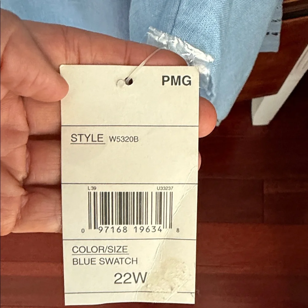 NWT LINEN BLEND Studio Works Blue Button Shirt 22W Coastal Grandmother Breezy - Picture 5 of 15